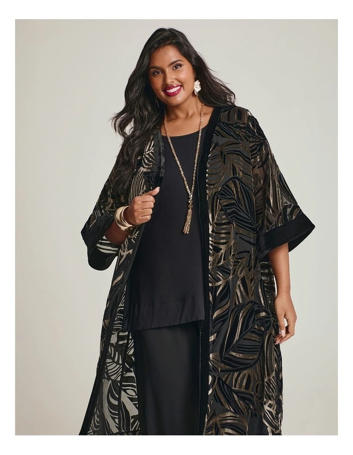 Velvet Burnout Event Kimono in Black/gold image 5
