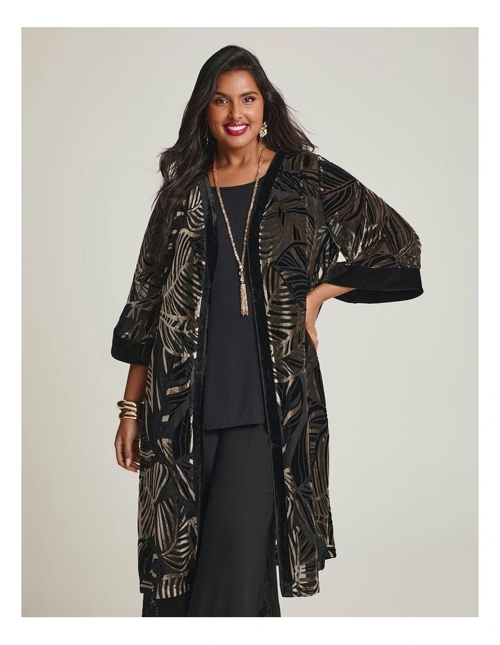 Velvet Burnout Event Kimono in Black/gold image 6