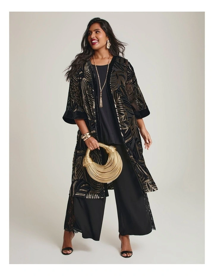 Velvet Burnout Event Kimono in Black/gold image 7