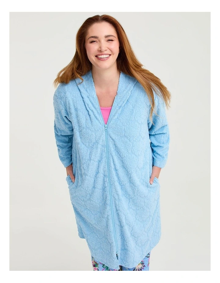 Terry Towelling Zip Thru Robe Powder Blue image 3