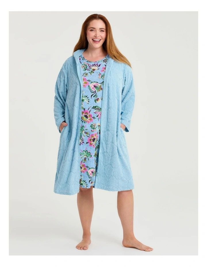 Terry Towelling Zip Thru Robe Powder Blue image 4