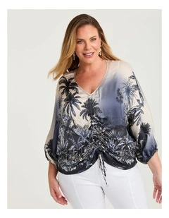 Natural Palma Tie Front Top Print