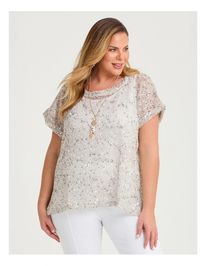 Mesh Sequin Kaya Overtop Taupe Beige image 1