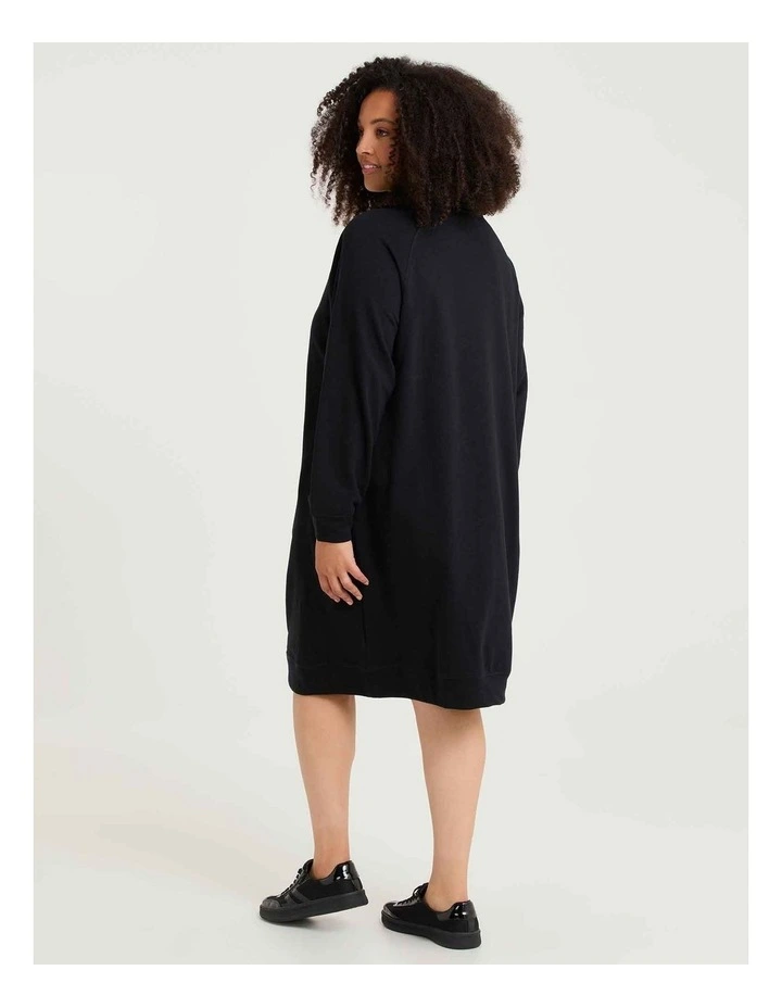 Zip Collar Sweat Dress Black image 2
