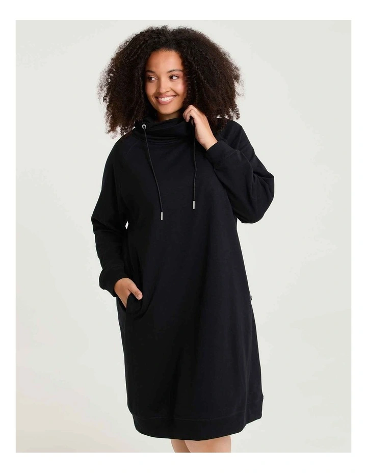 Zip Collar Sweat Dress Black image 3