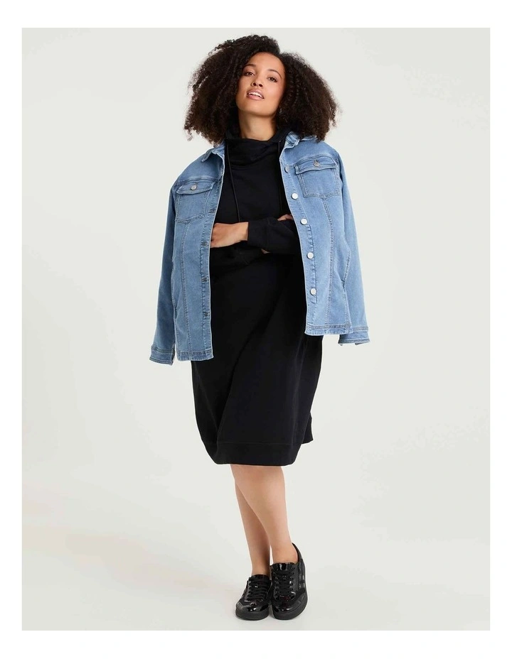 Zip Collar Sweat Dress Black image 4