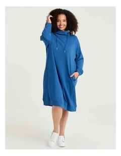 Zip Collar Sweat Dress Mid Blue