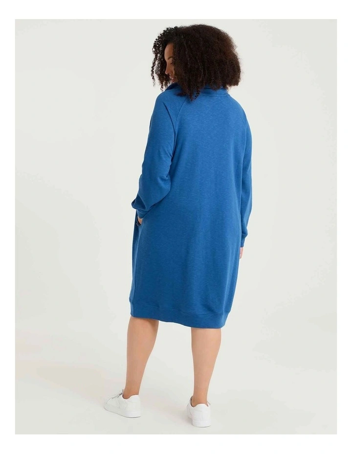 Zip Collar Sweat Dress Mid Blue image 2