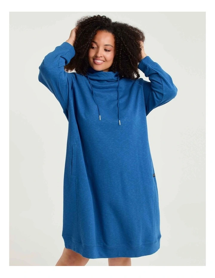 Zip Collar Sweat Dress Mid Blue image 3