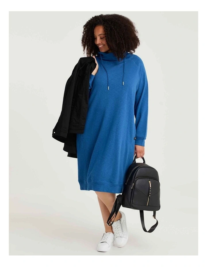 Zip Collar Sweat Dress Mid Blue image 4