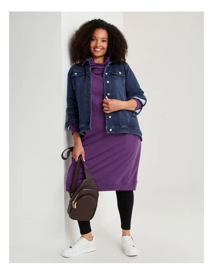 Zip Collar Sweat Dress Mulberry Purple image 4