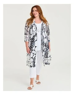 Mesh Trim Burnout Long Cardigan Black/white Print