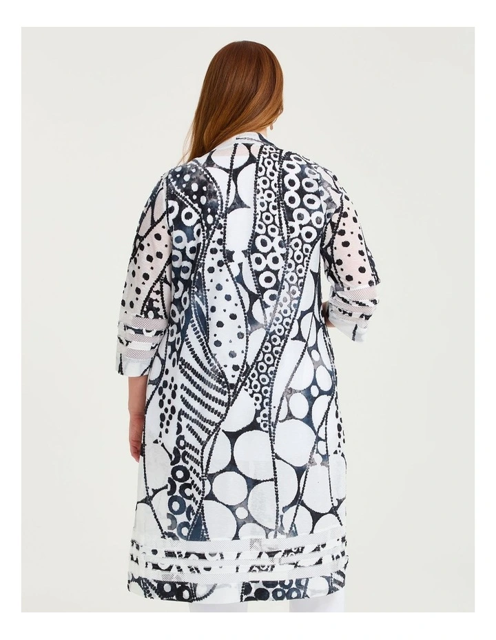 Mesh Trim Burnout Long Cardigan Black/white Print image 2
