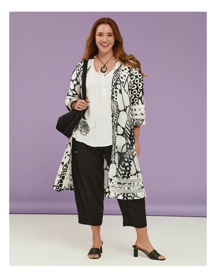Mesh Trim Burnout Long Cardigan Black/white Print image 6