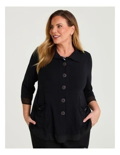 Button Bamboo Swing Cardigan Black