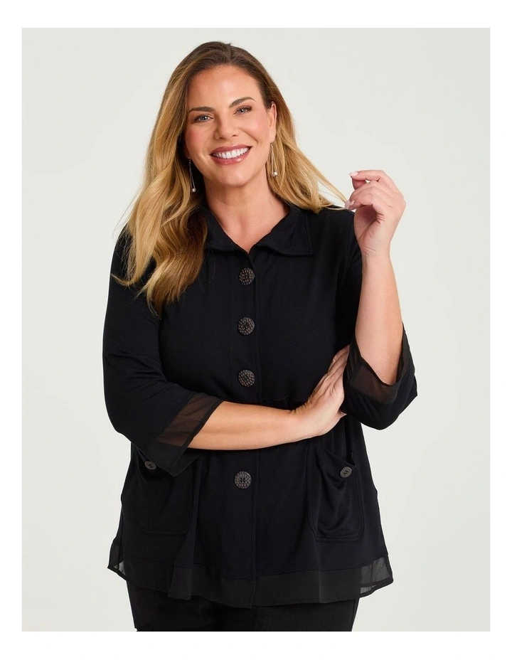 Button Bamboo Swing Cardigan Black image 3