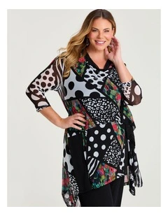 Long Drape Mesh Duster Print