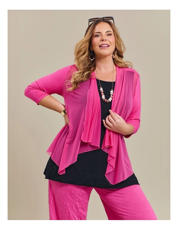 Drape Mesh & Natural Cardigan Fiji Pink image 4