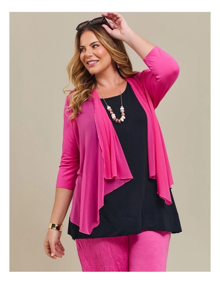 Drape Mesh & Natural Cardigan Fiji Pink image 5