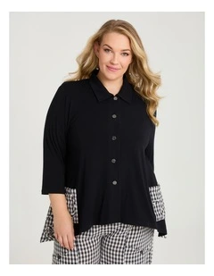 Gingham Spliced Bamboo Cardigan Black Beige Check