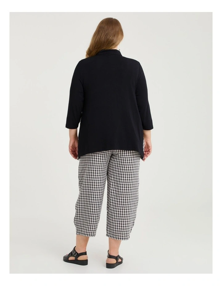 Gingham Spliced Bamboo Cardigan Black Beige Check image 2
