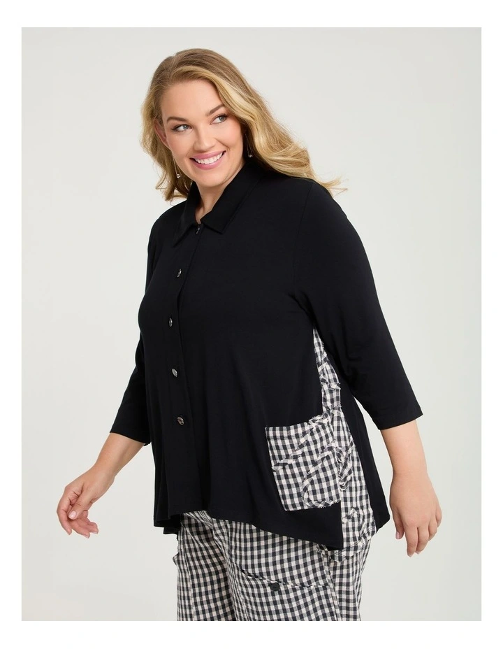 Gingham Spliced Bamboo Cardigan Black Beige Check image 3