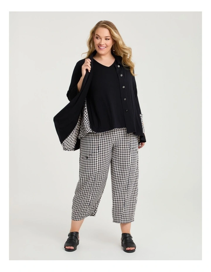 Gingham Spliced Bamboo Cardigan Black Beige Check image 4