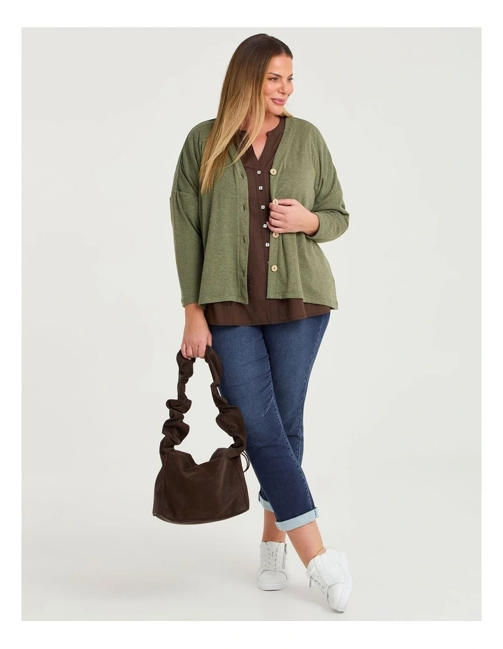 Boyfriend Slouch Cardigan Willow Green Marle image 6