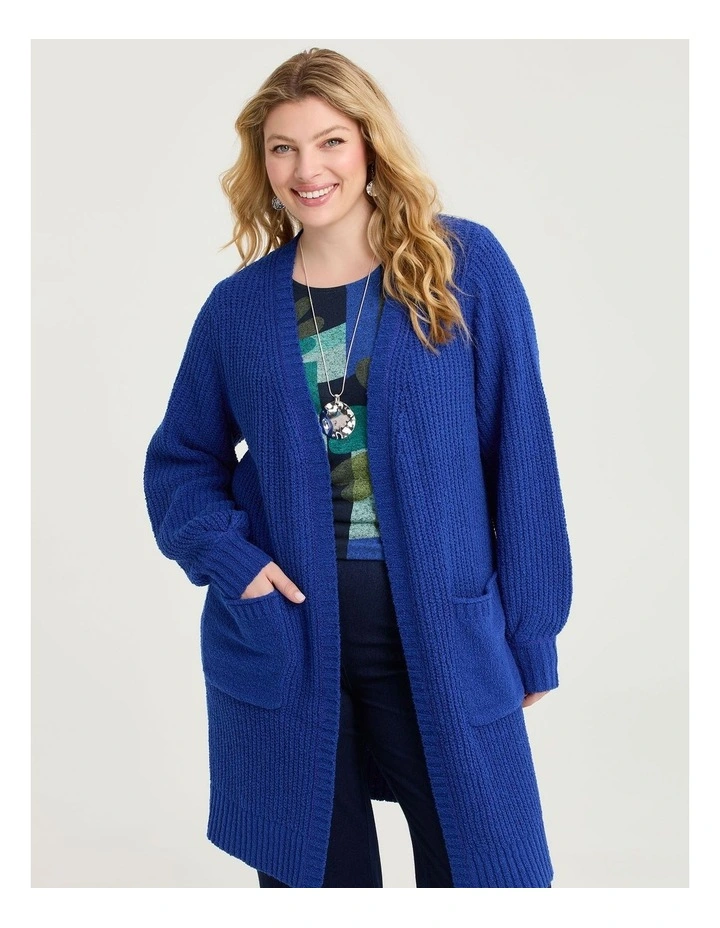 Cotton Blend Pocket Rib Cardigan Blue image 1