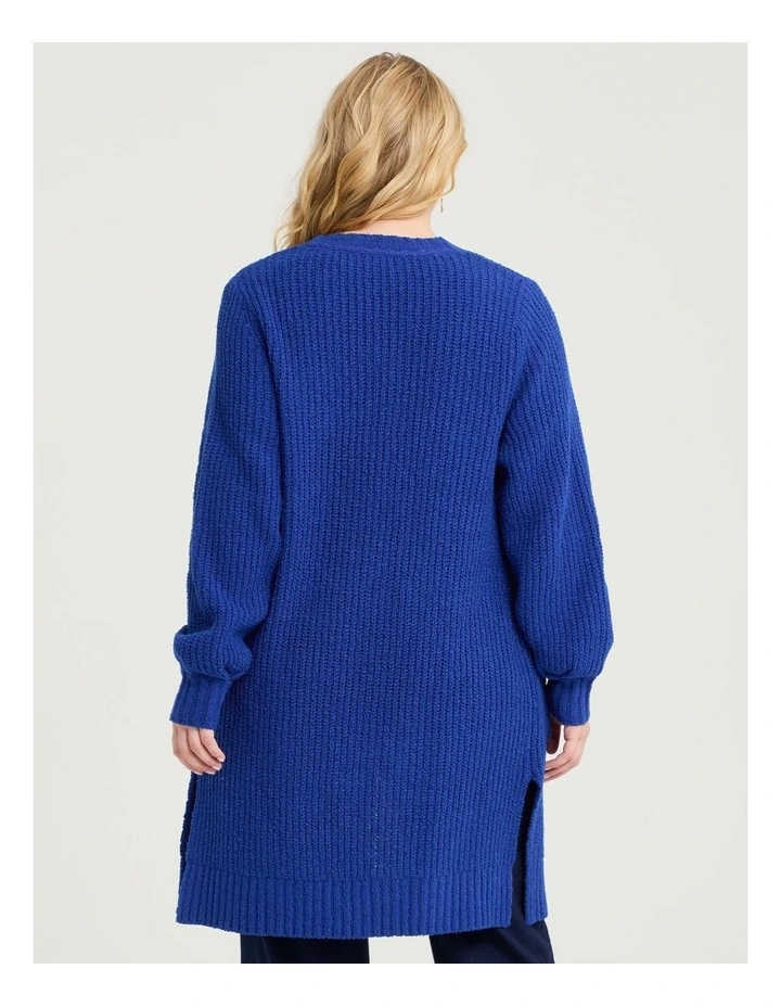 Cotton Blend Pocket Rib Cardigan Blue image 2