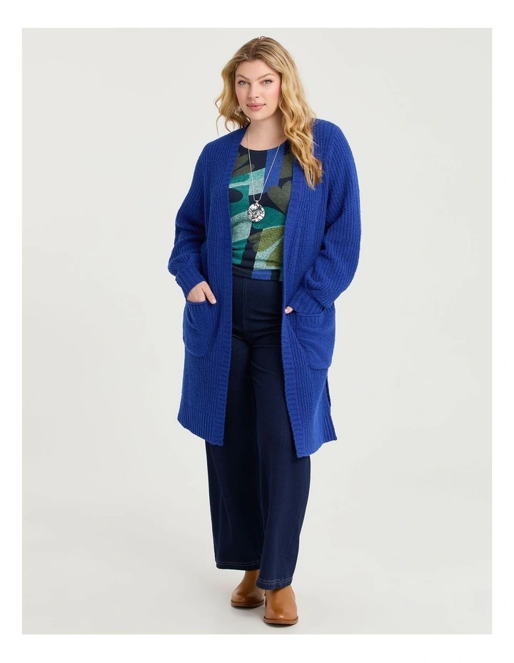 Cotton Blend Pocket Rib Cardigan Blue image 3