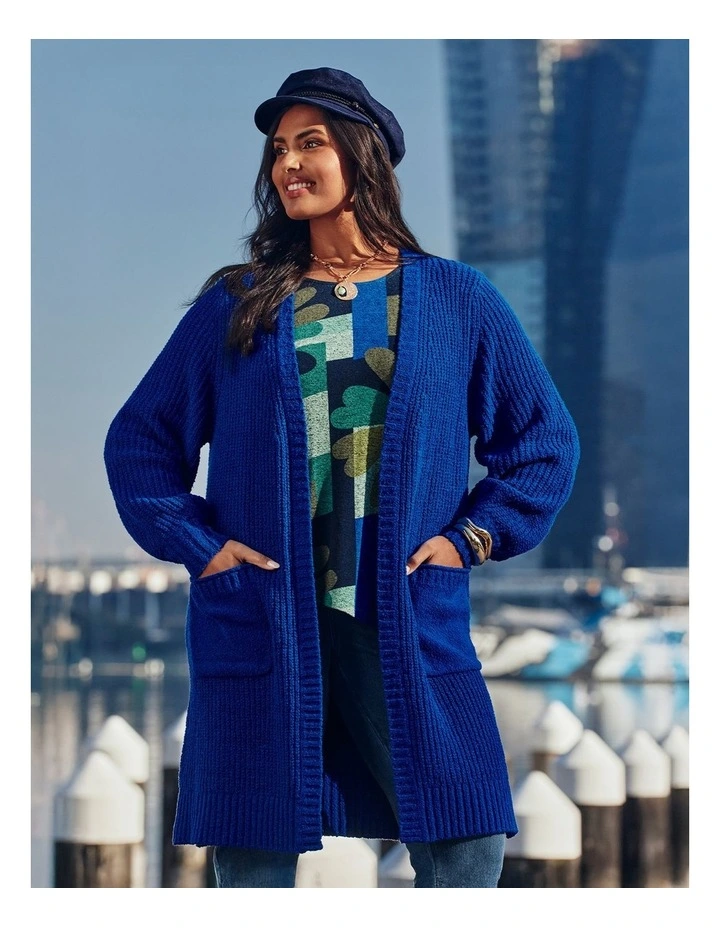 Cotton Blend Pocket Rib Cardigan Blue image 5
