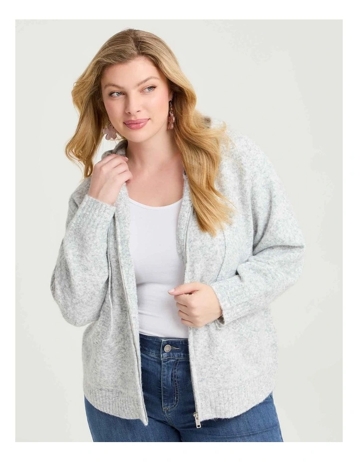 Zip Through Hooded Cardigan Heather Grey image 3