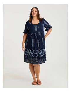 Embroidered Sequin Dress Dark Indigo
