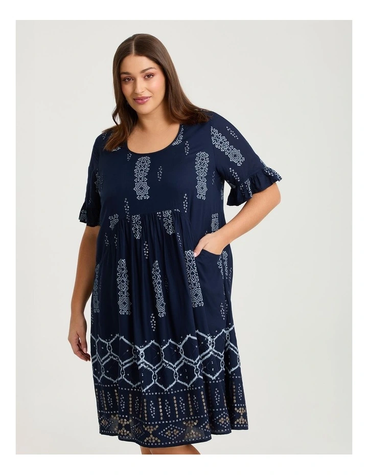Embroidered Sequin Dress Dark Indigo image 3