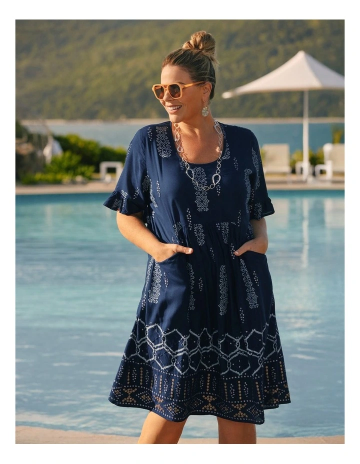 Embroidered Sequin Dress Dark Indigo image 5