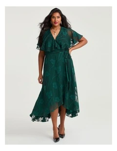 Livia Floral Jacquard Wrap Dress Deep Emerald