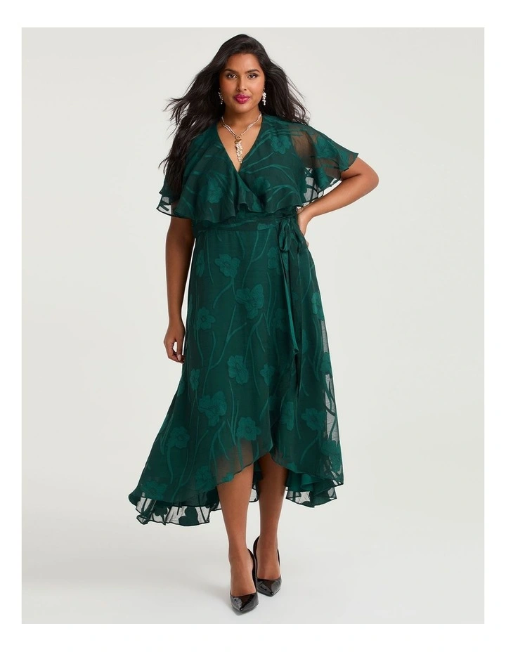 Livia Floral Jacquard Wrap Dress Deep Emerald image 1