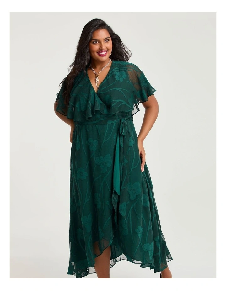 Livia Floral Jacquard Wrap Dress Deep Emerald image 3