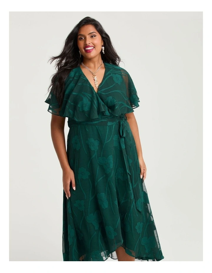 Livia Floral Jacquard Wrap Dress Deep Emerald image 4