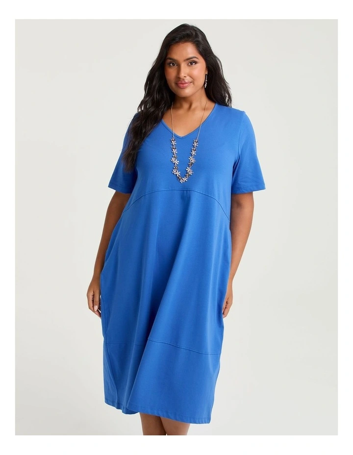 Cotton Talia Short Slv V-neck Dress Blissful Blue image 3