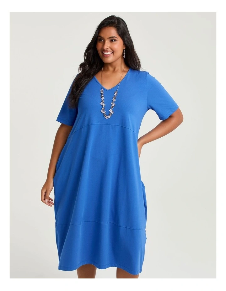 Cotton Talia Short Slv V-neck Dress Blissful Blue image 4