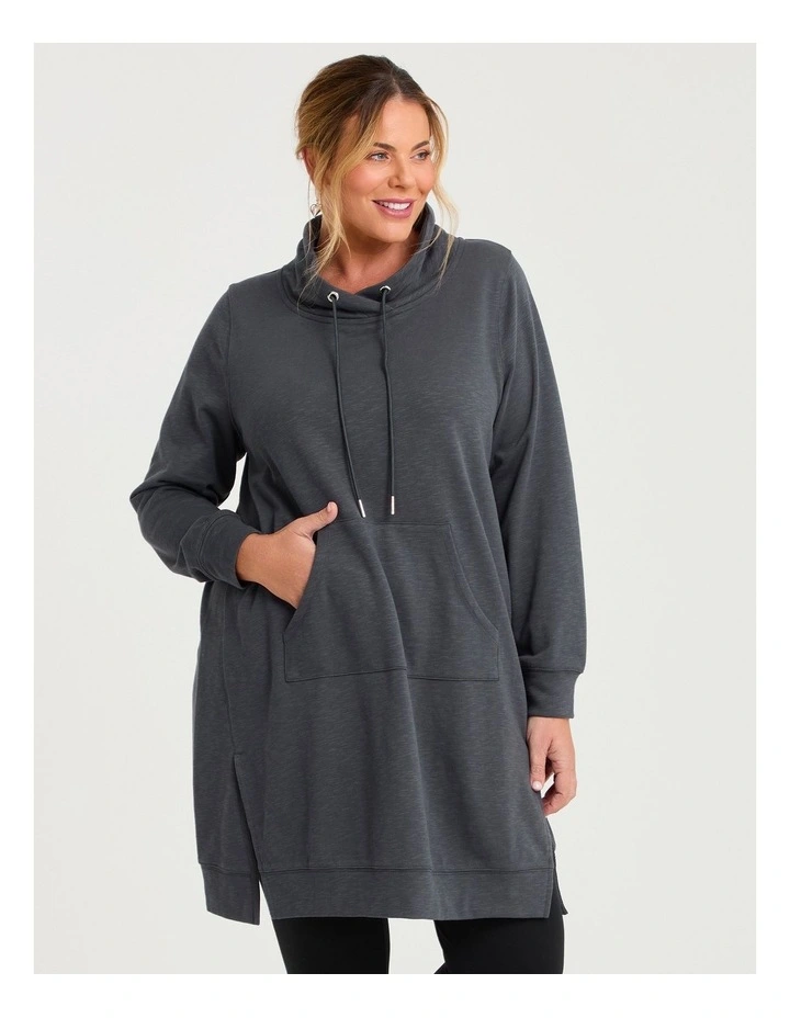 Cowl Pocket Sweat Dress Charcoal image 3