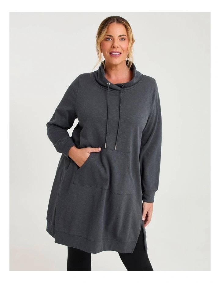 Cowl Pocket Sweat Dress Charcoal image 4