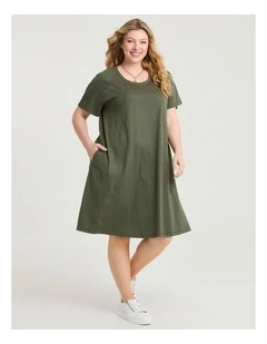 Cotton Seam Detail Dress Willow Green