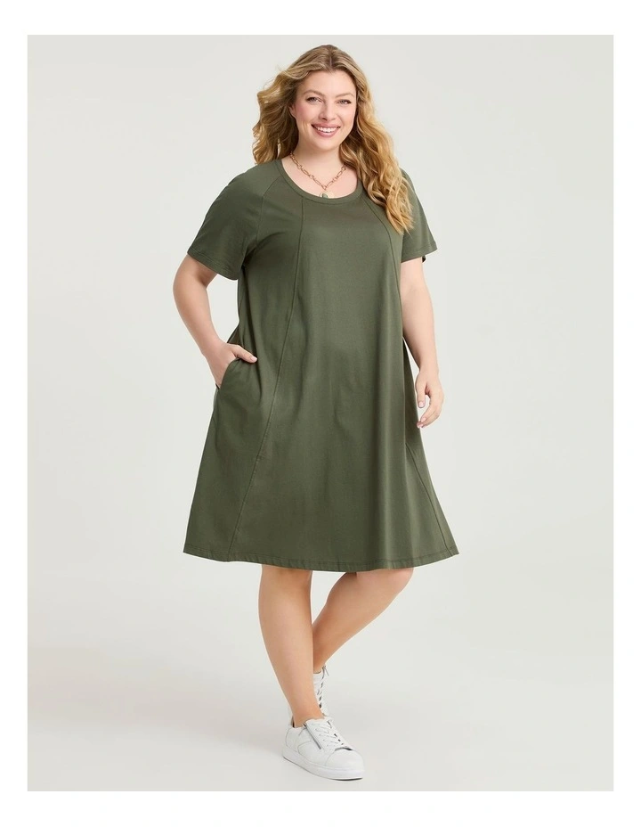 Cotton Seam Detail Dress Willow Green image 1