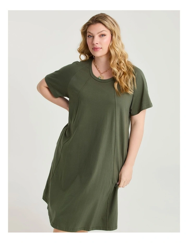 Cotton Seam Detail Dress Willow Green image 3