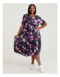 Natural Pocket Midi Dress Print