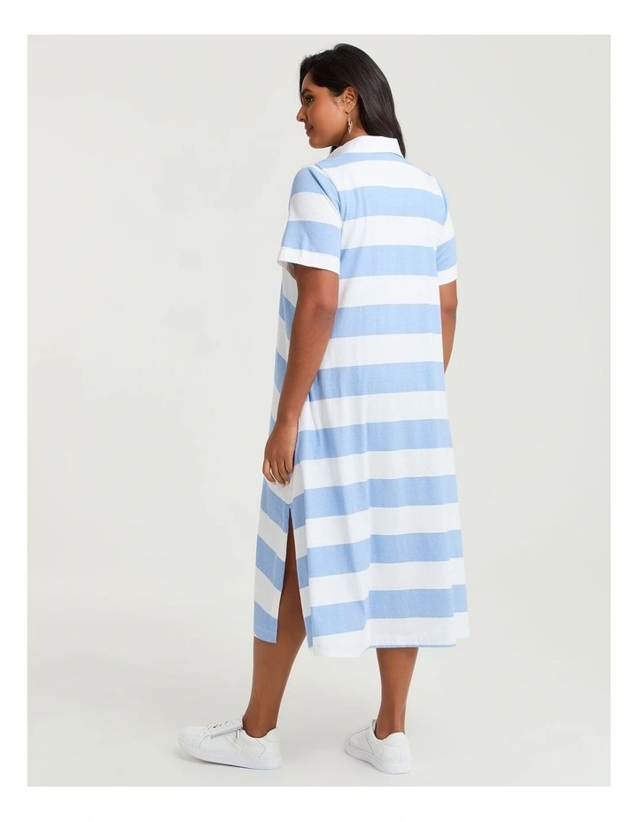 Cotton Maxi Polo Dress Cornflower/off White image 2