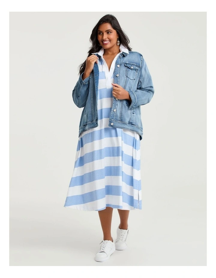 Cotton Maxi Polo Dress Cornflower/off White image 4